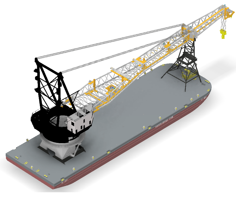 1,200t crane integration — shallow water barge